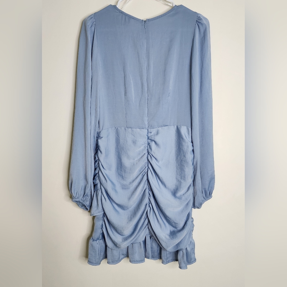 Light Blue V-Neck Ruffle Mini Dress - Picture 11 of 15